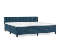 Yisssmeng Lit à sommier tapissier avec matelas et surmatelas - 200 x 200 cm - Bleu foncé - Lit double en velours avec tête de lit réglable en hauteur et ressorts ensachés pour un sommeil réparateur