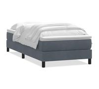 Yisssmeng Lit à sommier tapissier avec matelas et surmatelas - 80 x 220 cm - Gris foncé - Lit simple en velours avec matelas à ressorts ensachés - Lit rembourré complet pour chambre à coucher