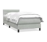 Yisssmeng Lit à sommier tapissier avec matelas et surmatelas 80 x 220 cm - Lit capitonné avec tête de lit réglable en hauteur - Lit simple en velours gris clair pour un sommeil réparateur dans la