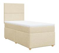 Yisssmeng Lit à sommier tapissier avec matelas et surmatelas, 90 x 200 cm, crème, lit complet en tissu avec tête de lit réglable en hauteur, lit simple rembourré pour un sommeil réparateur dans la