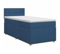 Yisssmeng Lit à sommier tapissier avec matelas et surmatelas 90x190 cm tissu bleu