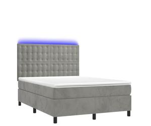Yisssmeng Lit à sommier tapissier avec matelas LED gris clair 140 x 190 cm - Surmatelas en velours - Tête de lit réglable en hauteur - Design moderne pour chambre à coucher, chambre d'adolescent
