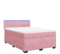 Yisssmeng Lit à sommier tapissier avec matelas, rose, 160 x 200 cm, en velours, ressorts ensachés, éclairage LED, design moderne, confort de sommeil réparateur, pour chambre d'adolescent et chambre