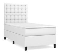 Yisssmeng Lit à sommier tapissier blanc 100 x 200 cm avec matelas et surmatelas - En cuir synthétique moderne - Tête de lit réglable en hauteur - Soutien mi-dur - Pour chambre d'adolescent, chambre