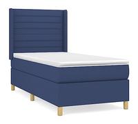 Yisssmeng Lit à sommier tapissier bleu 100 x 200 cm avec matelas et surmatelas - Tête de lit moderne en tissu - Réglable en hauteur - Soutien mi-dur - Pour chambre d'adolescent, chambre d'amis