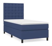Yisssmeng Lit à sommier tapissier, bleu, 90 x 200 cm, avec matelas et surmatelas, lit simple, moderne, en tissu résistant, tête de lit réglable en hauteur, pour chambre d'adolescent, chambre d'amis