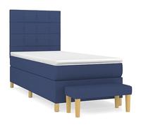Yisssmeng Lit à sommier tapissier bleu avec matelas 90 x 190 cm - Housse en tissu - Tête de lit réglable en hauteur - Matelas à ressorts ensachés confortable et banc pour chambre d'adolescent, chambre