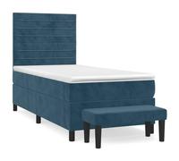 Yisssmeng Lit à sommier tapissier bleu foncé 100 x 200 cm en velours à ressorts ensachés avec tête de lit et banc réglables en hauteur pour chambre d'adolescent, chambre d'amis, fonction canapé-lit