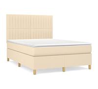 Yisssmeng Lit à sommier tapissier crème 140 x 190 cm en tissu double avec matelas et surmatelas - Tête de lit réglable en hauteur - Soutien mi-dur - Design moderne pour chambre à coucher et chambre