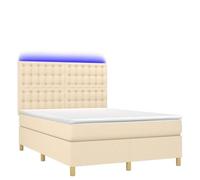 Yisssmeng Lit à sommier tapissier, crème, 140 x 200 cm, avec matelas, tête de lit réglable en hauteur, housse en tissu LED, design moderne, pour chambre à coucher, chambre d'amis