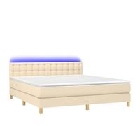 Yisssmeng Lit à sommier tapissier, crème, 180 x 200 cm, avec LED et matelas, tête de lit, réglable en hauteur, tissu respirant, ressorts ensachés, pour chambre à coucher, chambre d'amis
