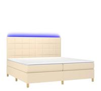 Yisssmeng Lit à sommier tapissier crème 200 x 200 cm avec LED et matelas à ressorts ensachés - Cadre de lit double surélevé pour chambre à coucher et chambre d'amis