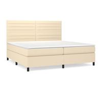 Yisssmeng Lit à sommier tapissier, crème, 200 x 200 cm, avec matelas à ressorts ensachés, surmatelas, tête de lit réglable en hauteur, en tissu résistant, lit familial, moderne, pour chambre à coucher
