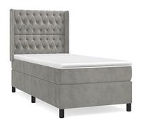Yisssmeng Lit à sommier tapissier en velours, gris clair, 100 x 200 cm, avec matelas à ressorts ensachés et surmatelas, tête de lit réglable en hauteur, design de luxe moderne, pour chambre à coucher