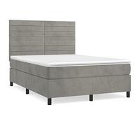 Yisssmeng Lit à sommier tapissier en velours, gris clair, 140 x 190 cm, avec tête réglable, matelas à ressorts ensachés, 20 cm de haut et surmatelas de 5 cm, canapé-lit moderne pour chambre à coucher