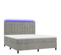 Yisssmeng Lit à sommier tapissier en velours, gris clair, 160 x 200 cm, avec LED et matelas, tête de lit moderne, réglable, ambiance lounge pour chambre à coucher, chambre d'amis