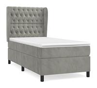 Yisssmeng Lit à sommier tapissier en velours, gris clair, 80 x 200 cm, avec matelas et surmatelas, tête de lit réglable, ressorts ensachés, surface de couchage moyennement dure, bois de mélèze, pour