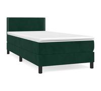 Yisssmeng Lit à sommier tapissier en velours vert foncé 100 x 200 cm avec matelas et surmatelas, tête de lit réglable, ressorts ensachés moyennement durs pour chambre d'adolescent, d'invités, salon