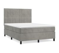 Yisssmeng Lit à sommier tapissier gris clair 140 x 190 cm avec matelas et surmatelas - En velours moderne - Tête de lit réglable en hauteur - Soutien mi-dur pour chambre à coucher, chambre