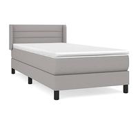 Yisssmeng Lit à sommier tapissier, gris clair, 80 x 200 cm, avec matelas et surmatelas, lit simple, moderne, en bois de mélèze robuste et tissu respirant, tête de lit réglable en hauteur, pour chambre
