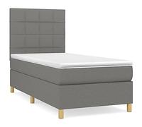 Yisssmeng Lit à sommier tapissier, gris foncé, 100 x 200 cm, lit simple, avec matelas et surmatelas, tête de lit réglable en hauteur, ressorts ensachés, pour chambre d'adolescent, petite chambre à