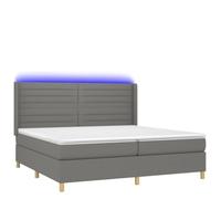Yisssmeng Lit à sommier tapissier, gris foncé, 200 x 200 cm, avec matelas, tête de lit LED, hauteur réglable, lit familial, moderne, en tissu robuste, pour chambre à coucher et chambre d'amis
