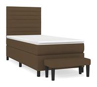 Yisssmeng Lit à sommier tapissier marron foncé 100 x 200 cm avec matelas et banc - Lit rembourré moderne pour chambre à coucher, chambre d'amis, chambre d'adolescent