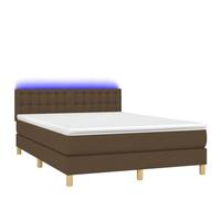 Yisssmeng Lit à sommier tapissier, marron foncé, 140 x 190 cm, avec LED et matelas, cadre de lit matelassé, en tissu et bois de mélèze, design moderne, pour chambre à coucher, chambre d'amis