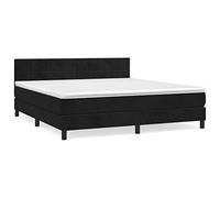 Yisssmeng Lit à sommier tapissier, noir, 180 x 200 cm, avec matelas à ressorts ensachés et surmatelas, cadre de lit en velours de luxe, tête de lit réglable, design moderne, pour chambre d'amis et