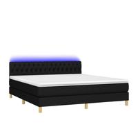 Yisssmeng Lit à sommier tapissier noir 180 x 200 cm avec matelas LED et surmatelas - Design moderne - Structure en bois robuste - Lit double surélevé pour chambre à coucher, adolescent