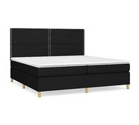 Yisssmeng Lit à sommier tapissier, noir, 200 x 200 cm, en tissu, à ressorts ensachés, surmatelas, tête de lit réglable en hauteur, lit familial, moderne, pour chambre à coucher, chambre d'amis