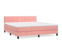 Yisssmeng Lit à sommier tapissier, rose, 180 x 200 cm, aspect velours, avec matelas et surmatelas, tête de lit réglable en hauteur, lit double, moderne, pour chambre d'adolescent, chambre d'amis