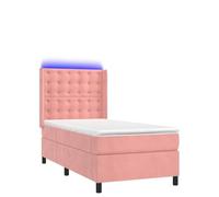 Yisssmeng Lit à sommier tapissier rose 90 x 200 cm avec matelas LED en velours - Lit simple en hauteur - Tête de lit réglable en hauteur - Pour chambre à coucher, chambre d'amis