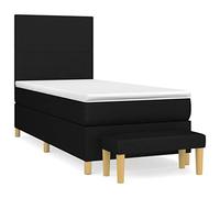 Yisssmeng Lit à sommier tapissier simple, 100 x 200 cm, noir, housse en tissu avec matelas à ressorts ensachés et banc, tête de lit moderne, réglable en hauteur, pour chambre à coucher, chambre d'amis