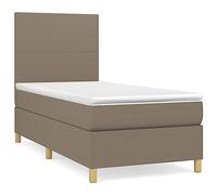 Yisssmeng Lit à sommier tapissier simple, taupe, 90 x 200 cm, housse en tissu avec matelas et surmatelas, lit d'invité moderne, pour chambre d'adolescent, chambre à coucher, cadre compact, avec tête