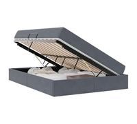 Yisssmeng Lit coffre avec matelas 140 x 190 cm gris foncé - Lit capitonné avec coffre de lit hydraulique - Lit double en velours avec sommier à lattes pour chambre à coucher et chambre d'amis
