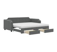 Yisssmeng Lit de jour, extensible, 80 x 200 cm, gris foncé, canapé-lit 2 en 1, avec tiroirs, cadre en bois et métal, 2 matelas inclus, lit d'appoint peu encombrant pour salon et chambre d'adolescent