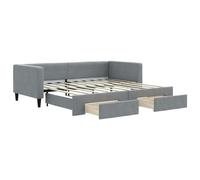 Yisssmeng Lit de jour extensible 90 x 190 cm gris clair avec 2 tiroirs, cadre en bois et métal, housse en tissu, canapé-lit pour invités, adolescents et salon