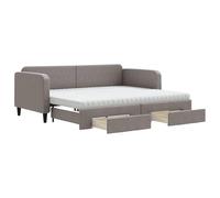 Yisssmeng Lit de jour extensible, taupe, 90 x 200 cm, en tissu, avec 2 tiroirs et matelas, cadre en bois et métal solide, pour salon, chambre d'amis, chambre d'adolescent