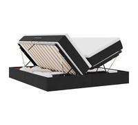 Yisssmeng Lit de rangement 200 x 200 cm avec matelas et surmatelas, lit en velours noir, lit double avec coffre de lit hydraulique, cadre de lit rembourré avec sommier à lattes, kit complet