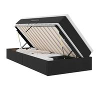 Yisssmeng Lit de rangement 90 x 200 cm avec matelas et surmatelas, lit capitonné avec coffre de lit hydraulique, lit simple en velours noir, cadre de lit avec sommier à lattes et cadre en métal