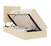 Yisssmeng Lit de rangement 90 x 200 cm avec matelas et surmatelas, lit capitonné avec élévation latérale hydraulique, lit simple avec sommier à lattes et tête de lit pour chambre à coucher, crème