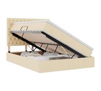 Yisssmeng Lit de rangement avec matelas et surmatelas 140 x 190 cm, lit rembourré avec coffre de lit et ascenseur latéral, lit fonctionnel pour chambre à coucher, polyester, crème, structure en métal