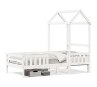 Yisssmeng Lit d'enfant en bois massif avec toit, 80 x 200 cm, en pin blanc, design moderne, lit simple, chambre d'adolescent, refuge pour filles et garçons de moins de 6 ans