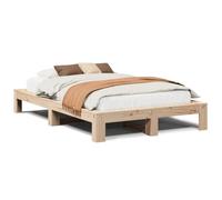 Yisssmeng Lit en bois massif 135 x 190 cm - Cadre de lit en pin non traité - Cadre de lit en bois avec sommier à lattes pour chambre à coucher - Lit futon stable et lit en bois naturel
