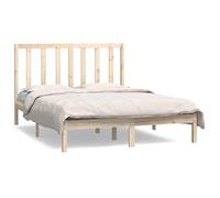 Yisssmeng Lit en bois massif 135 x 190 cm en pin non traité avec tête de lit haute - Design moderne - Cadre de lit robuste pour chambre d'adolescent, chambre à coucher, chambre d'amis