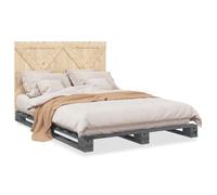 Yisssmeng Lit en bois massif 160 x 200 cm - Gris - Avec tête de lit - Cadre de lit robuste - Design moderne - Pour chambre à coucher, chambre d'amis, chambre d'adolescent