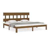 Yisssmeng Lit en bois massif 200 x 200 cm en pin marron miel avec tête de lit, pour chambre à coucher, chambre d'amis, chambre d'adolescent, lit familial, lit double, design moderne, robuste et