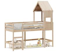 Yisssmeng Lit mezzanine en pin massif 90 x 190 cm avec échelle, toit, lit de jeu, design peu encombrant, 195,5 x 95,5 x 113,5 cm, moderne, pour chambre à coucher et zone de jeux