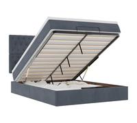Yisssmeng Lit ottoman 140 x 200 cm avec matelas et surmatelas, lit rembourré avec coffre de lit et mécanisme de levage hydraulique, lit double en velours avec tête de lit, gris foncé